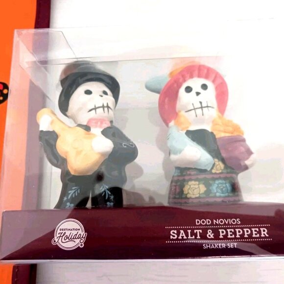 Dia De Los Muertos Day of the Dead Salt + Pepper Shakers+ Reusable Bag New - Picture 2 of 10